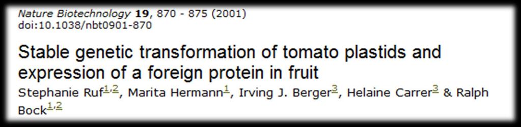 Lycopersicon plastid transformasyonu Ruf ve ark. tarafından 2001 yılında partikül bombardıman yöntemi kullanılarak başarıldı.