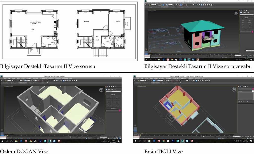 görsellere çevirirken, programı kullanabilme becerileri değerlendirilmiştir. Dönem içerisindeki vize ve final çizimleri incelenerek öğrencilerin ilerleme seviyelerine bakılmıştır. Şekil 1. ve Şekil 2.