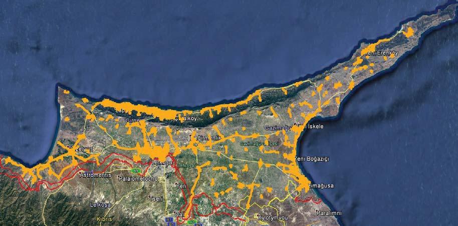 Kaynak: BTHK Ölçümlerin Gerçekleştirildiği Güzergâh Şekil 5 EM alan ölçümlerindeki amaç; yerleşim yerleri için EM yoğunluk haritası çıkartılması olduğundan prensip olarak bütün yerleşim yerlerinin