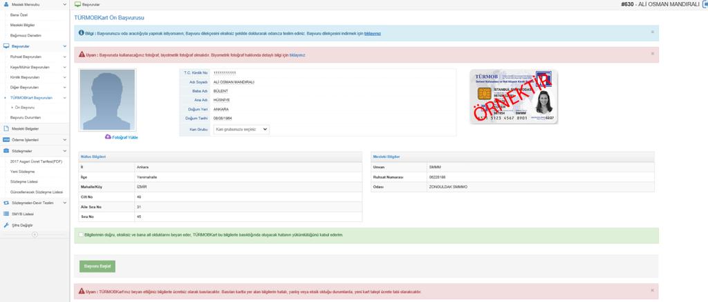 Fotoğraf yüklemesi için TÜRMOBKart ön başvuru kısmında görüntülenen Fotoğraf yükle linki tıklanır ve fotoğraf seçilerek sisteme yüklenir.