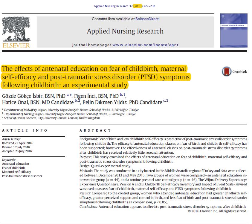 Antenatal Eğitim Sınıfları Doğumla İlişkili PTSS yi azaltır mı? Yapılandırılmış doğuma hazırlık eğitiminin etkisine bakıldı.
