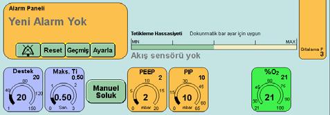 Bu işlem ncpap/cpap, SIMV, PTV ve PSV için aynıdır.