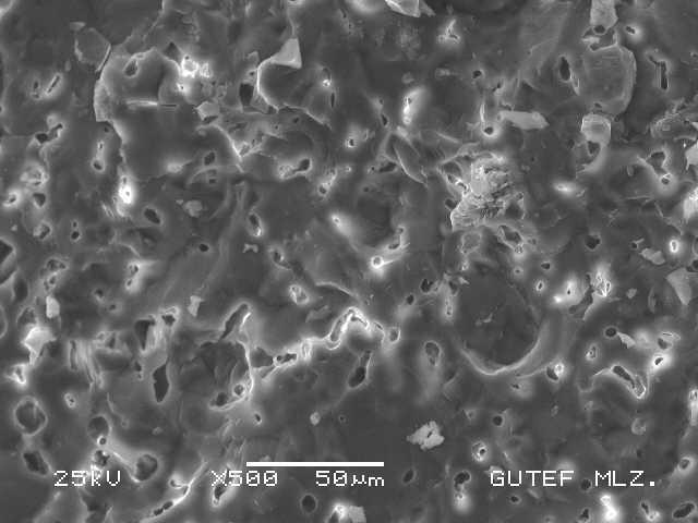 75 Resim 6.6. % 0,1 borik asit katkılı pişmiş massenin kırık yüzey SEM görüntüsü Resim 6.