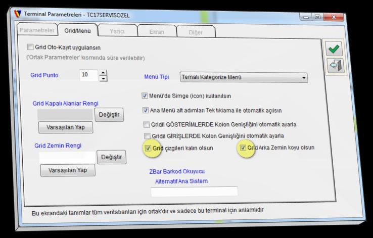 Parametreleri adımında Grid ekranlar