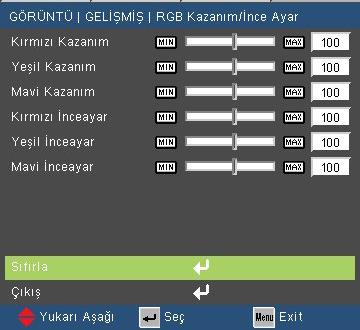 Kırmızı Kazanım / Yeşil Kazanım / Mavi Kazanım / Kırmızı İnceayar / Yeşil İnceayar / Mavi