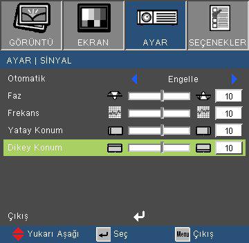 Kullanıcı Kontrolleri AYAR Sinyal- RGB Kaynağı Note Sinyal yalnızca Analog VGA (RGB) sinyalinde desteklenmektedir. Otomatik Sinyali otomatik olarak seçer.