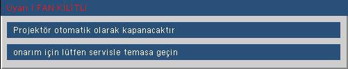 Ekler Fan arızalıdır: Lamba Uyarısı: Uzaktan Kumanda Sorunları Uzaktan kumanda çalışmazsa Uzaktan kumandanın çalışma açısının, projektör üzerindeki IR alıcılarının hem yatay hem de dikey olarak ±15