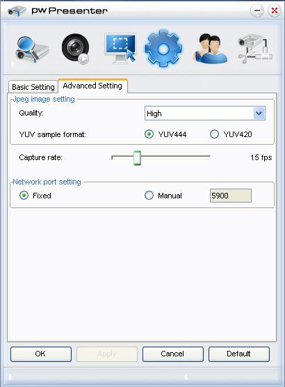 5. Advanced Setting (Gelişmiş Ayar) sayfası pwpresenter'ı yapılandırmanıza izin verir. i ii iii i.