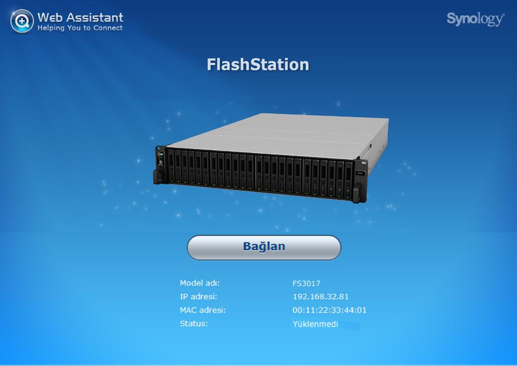 Bölüm FlashStation'a DSM yükleyin 3 Donanım kurulumu tamamlandıktan sonra, Synology'nin tarayıcı tabanlı işletim sistemi olan DiskStation Manager'i (DSM) FlashStation sunucunuza yükleyin.