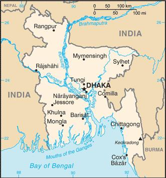 : Dakka Başlıca Şehirleri : Başkent Dakka (13 milyon), Chittagong (3,5 milyon), Khulna (1,3 milyon), Rajshahi (737 bin)