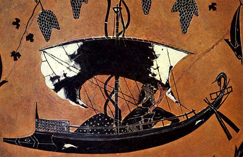 Örneğin; Atina daki geleneği bozarak Diyonusos u bir kâsenin içinde, tek başına gemiyle gezerken betimlemiştir.