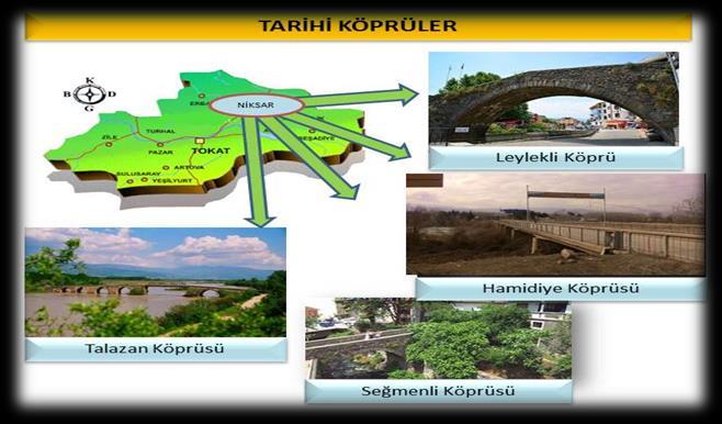 ġekil 4. Niksar ilçesinde bulunan tarihi köprüler Tarihi Arasta ÇarĢısı ve Kahveneler, küçük dükkânlar, kahvehaneler ve camii bünyesinde bulunduran Niksar ın en eski çarģısıdır.