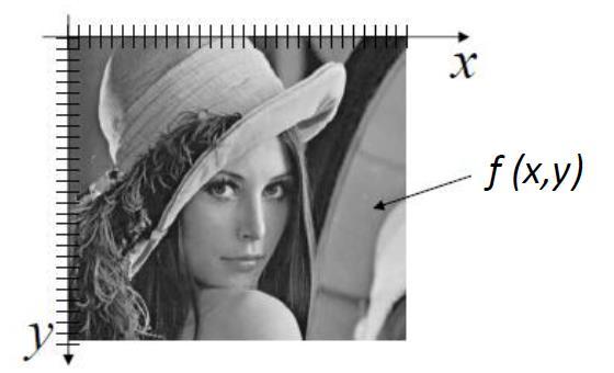 Görüntü İşleme Yönteminde Sayısal Görüntü Ve Özellikleri Bir görüntü, iki boyutlu bir fonksiyon f(x,y) olarak tanımlanabilir, burada x ve y uzaysal (düzlem) olarak koordinatları gösterir ve herhangi