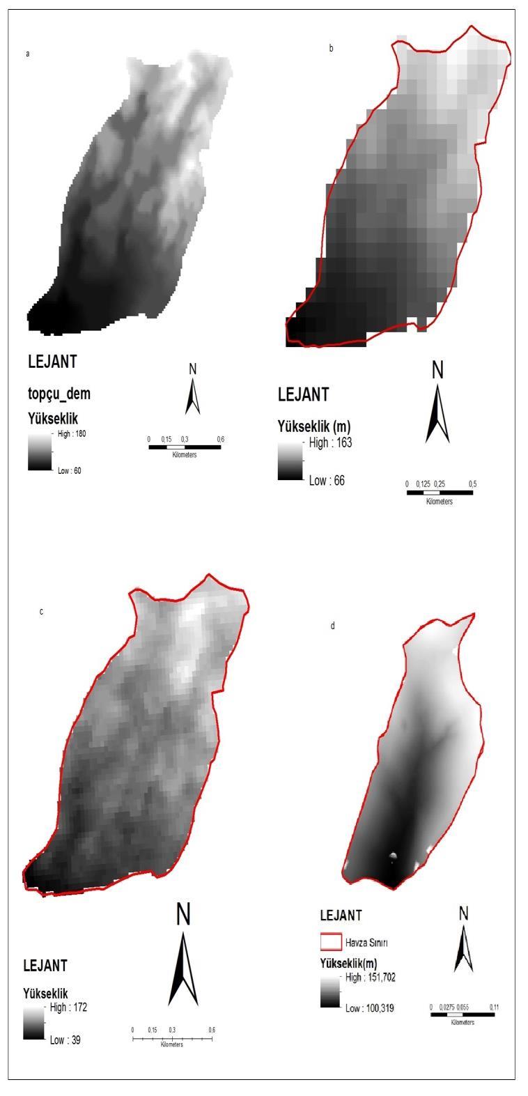 Bu çalışmada kullanılan SRTM verileri 90 m aralıklı veriler olup yükseklik değerleri 66 ile 163 m arasında değişmektedir. Topçu havzasının SRTM den üretilen SYM si Şekil 6b de verilmiştir.