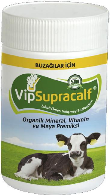 VIP SUPRACALF Organik Mineral, Vitamin ve Maya Premiksi İshali Önler, Gelişmeyi Hızlandırır. Faydaları Beslenmeye bağlı Buzağı İshallerini engeller. Buzağıların sağlıklı ve hızlı gelişimini sağlar.