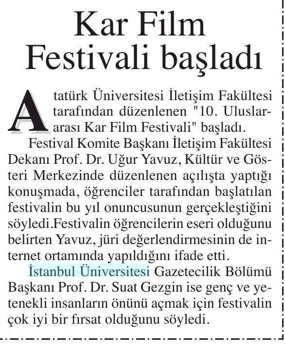 KAR FILM FESTIVALI BASLADI Yayın Adı : Ankara Baskent