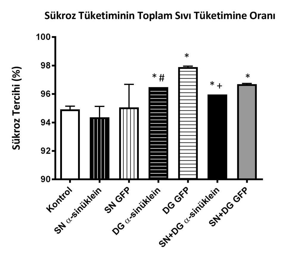 53 Şekil 4.6. Kontrol, alfa-sinüklein ve GFP gruplarında sükroz tercih yüzdeleri.