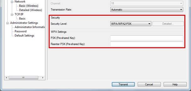 Security Level WEP-64bit (40bit) veya WEP-128bit (104bit) ise: Ayarlar Input using hex WEP Key: Key Index: Detailed Açıklama WEP Key değerinin on altılık sayı olarak girilmesi için onay kutusunu