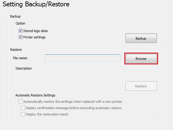 Ayarları Yazıcıya Geri Yükleme Ayarları şu şekilde geri yükleyin: A B Backup/Restore (Yedekleme/Geri Yükleme) menüsüne tıklayın.