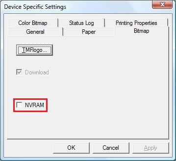 Uygulama Geliştirme Bilgisi OPOS ayarı OPOS SetupPOS kullanarak, Device Specific Settings ekranından Bitmap sekmesini seçin ve NVRAM onay kutusunun işaretini kaldırın.
