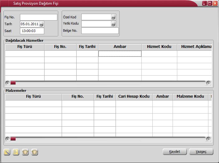 Satış Provizyon Dağıtım Fiş Bilgileri Satış provizyon dağıtım fişi üç bölümden oluşur. Üst bölümden fişe ait genel bilgiler kaydedilir.