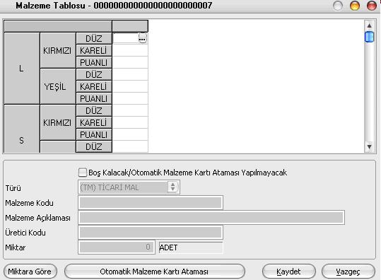 Tablolu Malzeme Sınıfları Tablolu malzeme sınıflarında malzeme özelliklerinden yararlanılarak matris tablo tanımlanır. Bu matris tablo üzerinden malzemeler farklı boyutlardan izlenir.