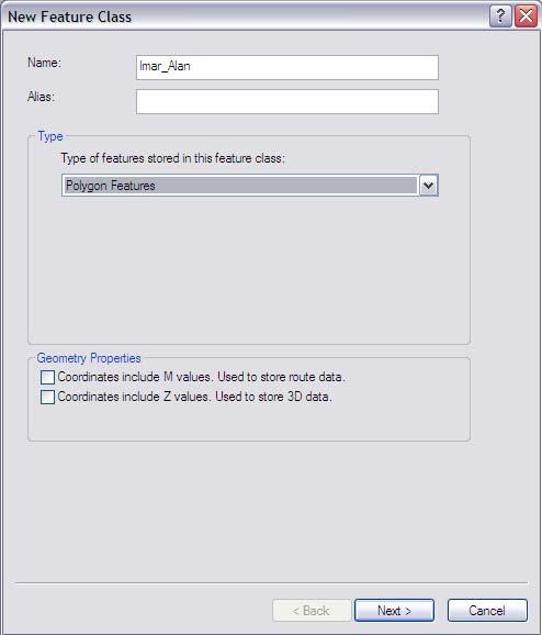 9. f22d22 feature dataset üzerinde tekrar sağ tıklayarak New > Feature Class