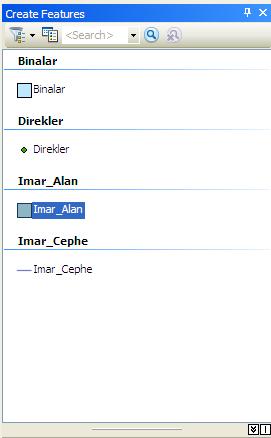 4. Create Features penceresindeki Imar_Alan polygon katmanını seçiniz.