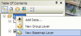 15. Layers veri çerçevesi üzerinde sağ tıklayarak New Basemap Layer ı seçiniz. Table of Contents e gelen New Basemap Layer a Ankara.