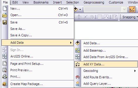 Add XY Data Fonksiyonu; Dbase formatında yer alan koordinat bilgilerinden, Shapefile formatında dönüşüm işlemleri ArcMap arayüzünde Add XY Data Fonksiyonu ile gerçekleştirilmektedir. 1.