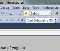 Visual Studio ile programı başlatırken, aynı zamanda debugger ın nasıl başlatılacağını görelim. Bunu yapmak için Visual Studio da üst kısımdaki araç çubuğunda yer alan yeşil oka tıklamak yeterlidir.