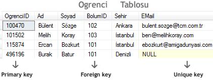 Anahtarlar (Keys) Bir kayıt içerisinde farklılıkları ve nitelikleri gösteren belirleyicilere anahtarlar (keys) denir.