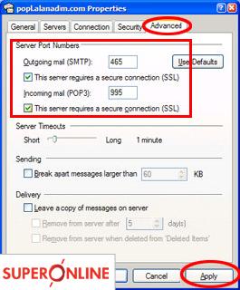 12. 'Giden Posta (STMP)' bölümünün altında bulunan 'Bu sunucu için güvenli bağlantı (SSL) gereklidir'in yanındaki kutuyu işaretleyin. 13. 'Giden posta (SMTP):' alanına '465' yazın. 14.