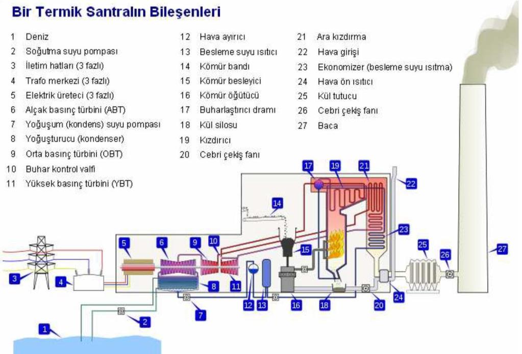 BİR TERMİK SANTRALIN BİLEŞENLERİ VE SOĞUTMA İHTİYACI Termik santralların, soğutma sistemlerinden dışarıya yüksek miktarda ısı dışarıya verilmektedir.