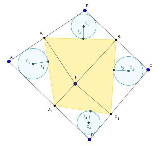 Önerme 3.. Çevresi Ç oln bir ABCD dörtgeninin iç bölgesinde bir P noktsı lınsın. P noktsındn [AB], [BC], [CD] ve [AD] ye inilen dikmelerin yklrı sırsıyl A, B, C, D olsun.