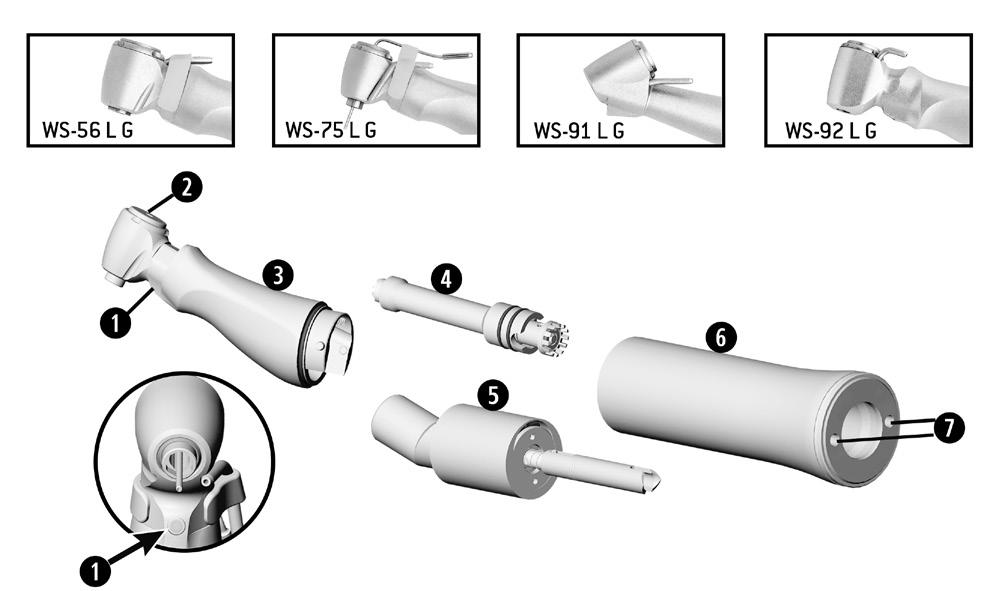 3. Ürün açıklaması WS-56 L G, WS-75 L G, WS-91 L G, WS-92 L G LED Düğme Angldruva kafası* Orta transmisyon ünitesi Dirsek