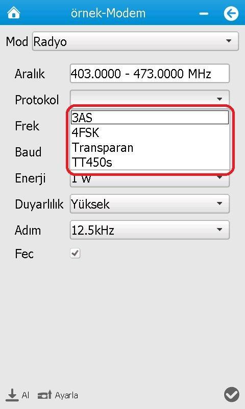 RTK Gezici Ayarlaması Foto-24 Foto-25 Gnss Alıcısı ile RTK ayarları için Cihaz Menüsünden İletişim Modu seçilir.