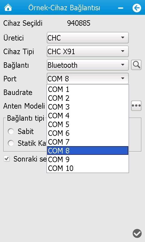 Foto-8 Foto-9 Foto-10 (Foto-8) de görüldüğü gibi Üretici ve Cihaz Tipi ayarları ekranda görüldüğü gibi seçilir.