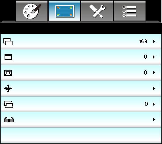 Kullanıcı Kontrolleri EKRAN Biçim EKRAN Kenar Maskesi Yakınlaştırma Image Shift Dikey Anahtar Taşı Üç boyut Biçim İstediğiniz en/boy oranını seçmek için bu işlevi kullanın.
