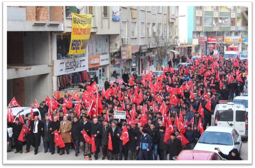 Teröre Lanet Yürüyüşü 9 Aralık 6 Tarihinde; İstanbul ve Kayseri de gerçekleşen hain terör olaylarını protesto etmek ve Milli Birlik