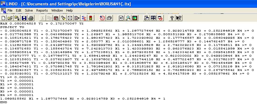 Şekil 3: Veri Girişi Örneği Program Solve