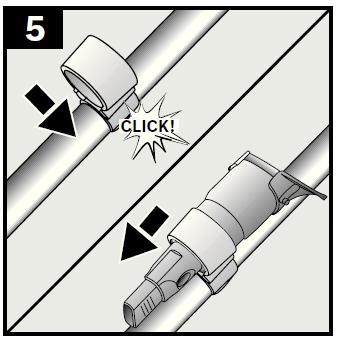 B) Tutamağın takılması/çıkarılması Resim 5 Aksesuar taşıyıcıyı emme borusuna sabitleyiniz ve kombine aksesuarı üstten yerine