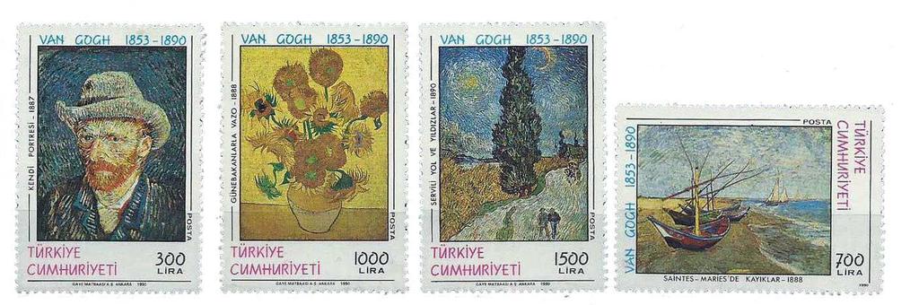 1990 (29 Temmuz) Van Gogh un ölümünün 100 yılı nedeniyle sanatçının tablolarına yer verilen dört adet pul üretilmiştir.