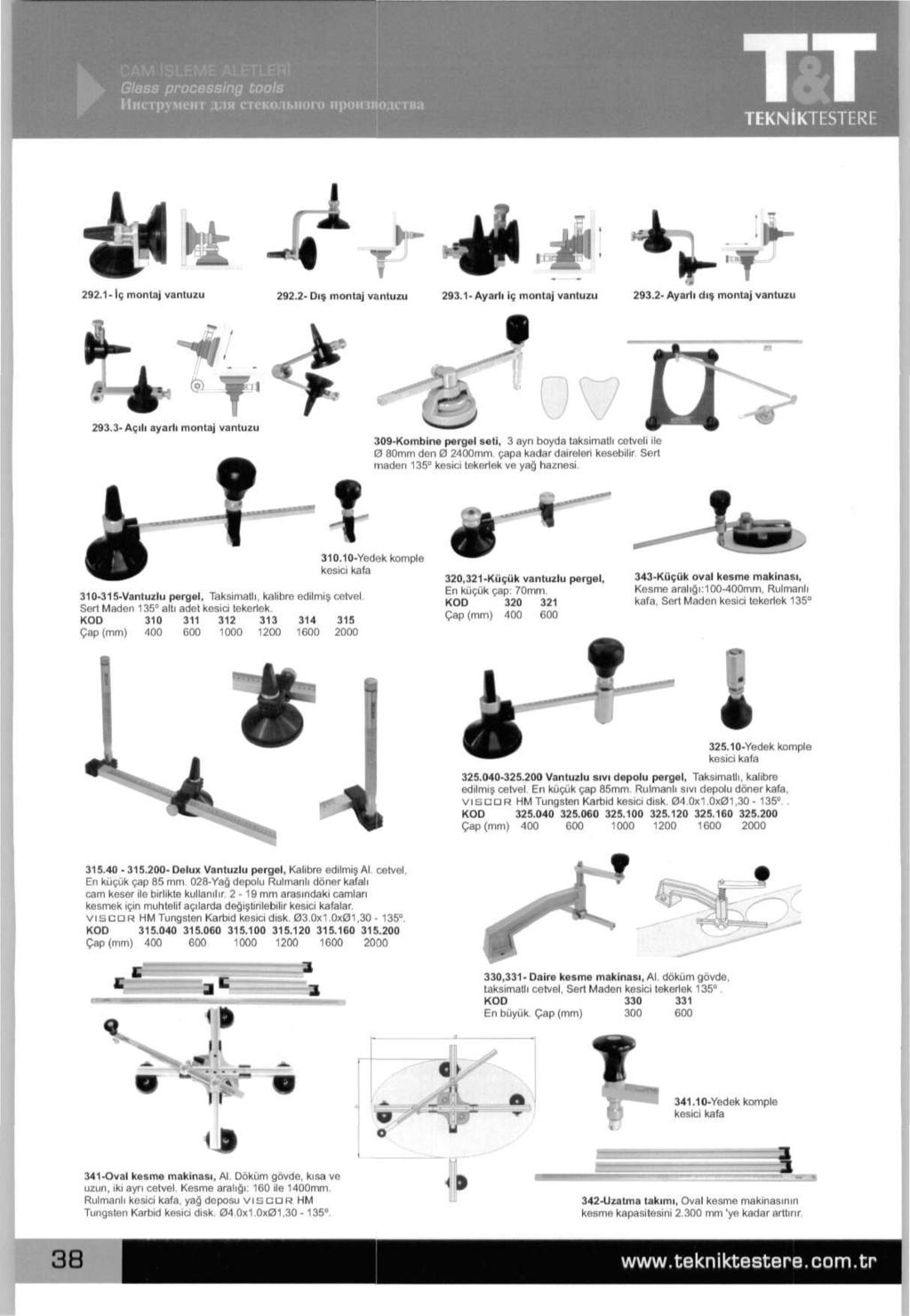 ЮкЫЛымММяннмМ'Ш Инструмент для стекольного производства н TEKNIKTESTERE А вт - 1 292.1-1? montaj vantuzu 292.2- Di? montaj vantuzu 293.1-Ayarh ig montaj vantuzu 293.2-Ayarli dis.