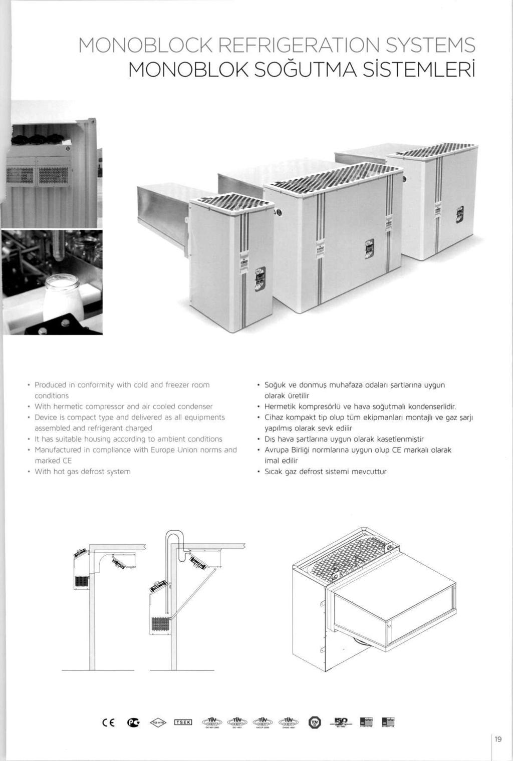 MONOBLOCK REFRIGERATION SYSTEMS MONOBLOK SOGUTMA SiSTEMLERi ^л «atf P* У Produced in conformity with cold and freezer room conditions With hermetic compressor and air cooled condenser Device is