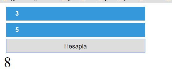 İki Text Kutusuna Girilen Sayıların Toplamını Div İçinde Gösterme JavaScript tarafına nesneleri id isimleri ile almak için alağıdaki kodları yazdık. var sayi1=document.