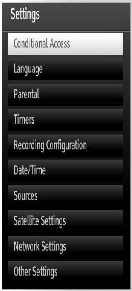 Configuring Your TV s Settings Detailed settings can be configured to suit your personal preferences. Press MENU button and select Settings icon by using or button.