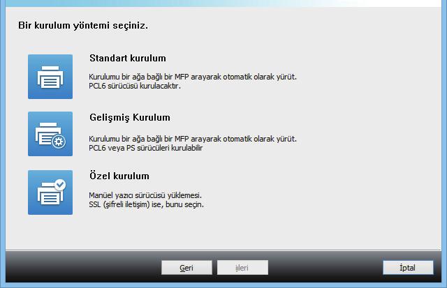 Yazılım web sitemiz veya bayiniz üzeriden edinilirse Edindiğiniz yükleyiciyi çıkarın ve [Printer] klasöründeki [Setup] simgesine ( ) çift tıklayın.