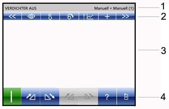 1 TouchPanel Genel ekran yapısı Ekran yapısı tüm ekranlarda aynıdır. Gösterilen ekranlar örnektir ve gerçek projeden farklı olabilir. İpucu! Renkli alanlar kullanılabilir.