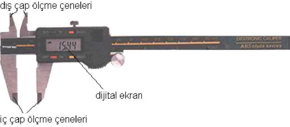 Dış çap çene: Bir cismin dış çapını yada genişliğini ölçmede kullanılır. 2.